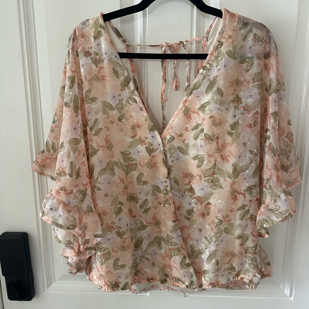 Daytrip Floral Wrap Blouse - Pink and Cream